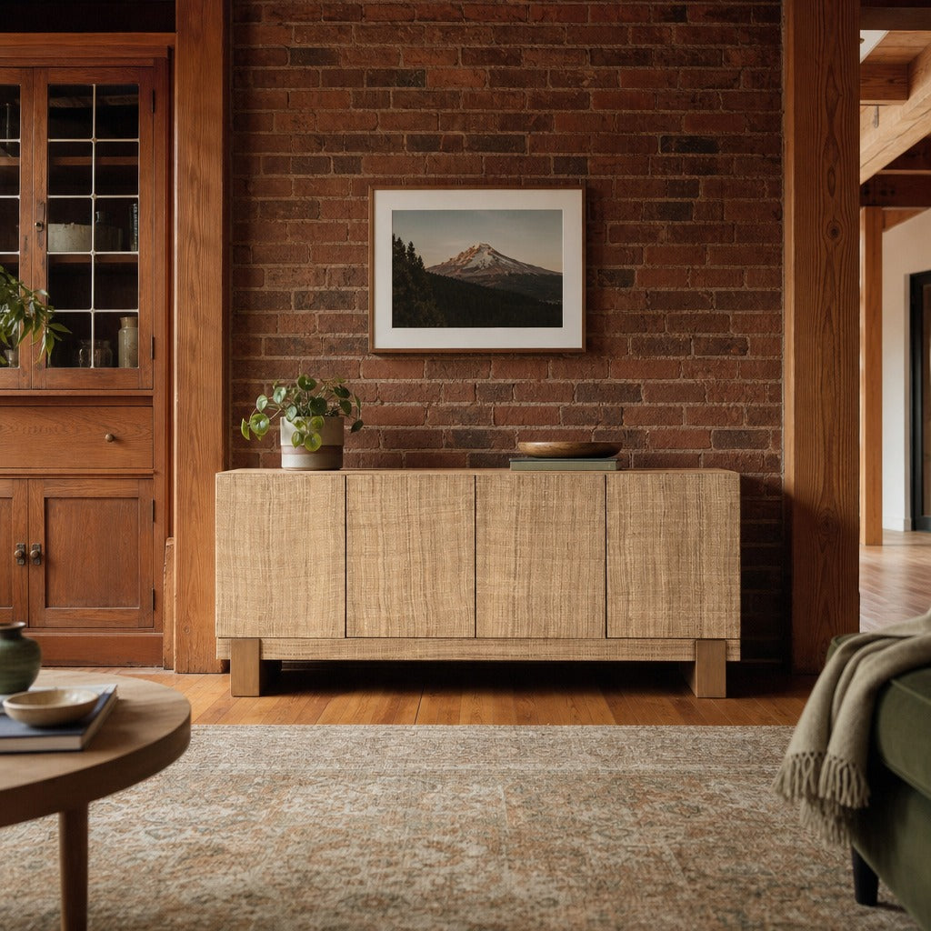 Hatch Sideboard styled in Portland converted warehouse flat with warm exposed brick and fir timber beams (no steel, no concrete) dining room - Whats New Furniture