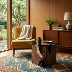 Glass-Top Cube Table styled in a bright Portland mid-century modern interior - Whats New Furniture