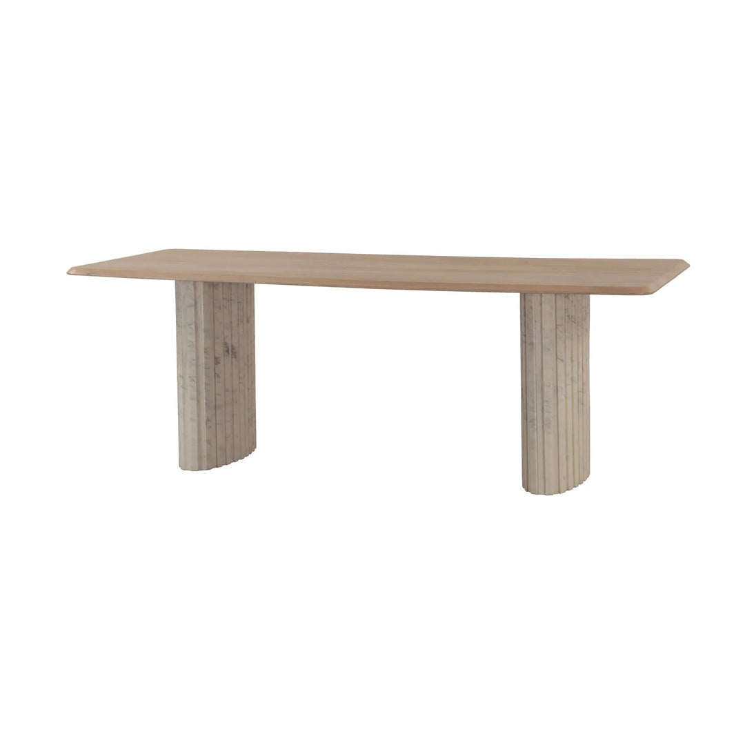 Hedron Dining Table in Natural side angle - mango and marble dining table by LH Imports - Whats New Furniture Portland OR