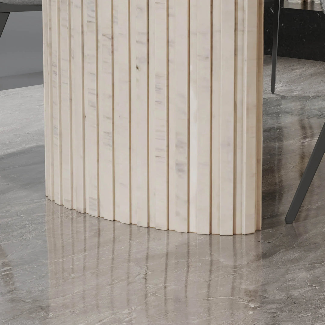 Hedron Dining Table in Natural profile view - mango and marble dining table by LH Imports - Whats New Furniture Portland OR