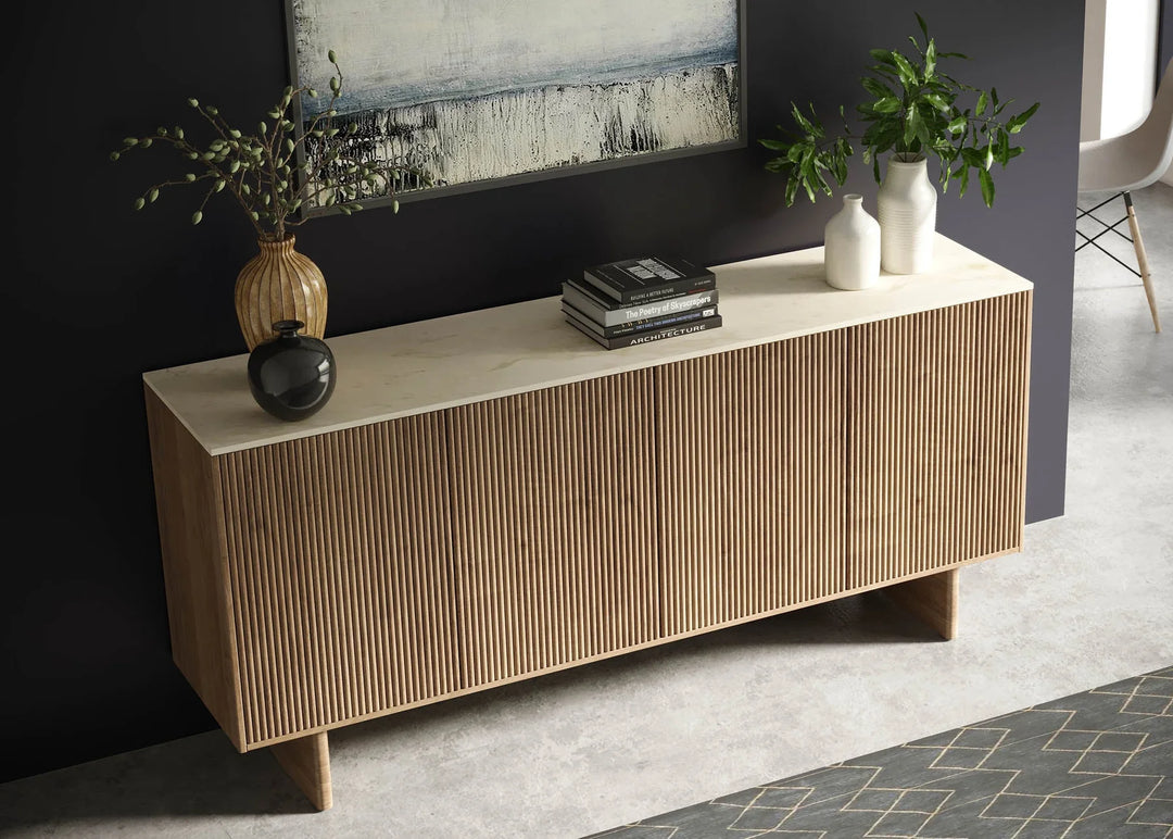 Hedron Sideboard in Natural Marble room detail - marble top sideboard by LH Imports - Whats New Furniture Portland OR