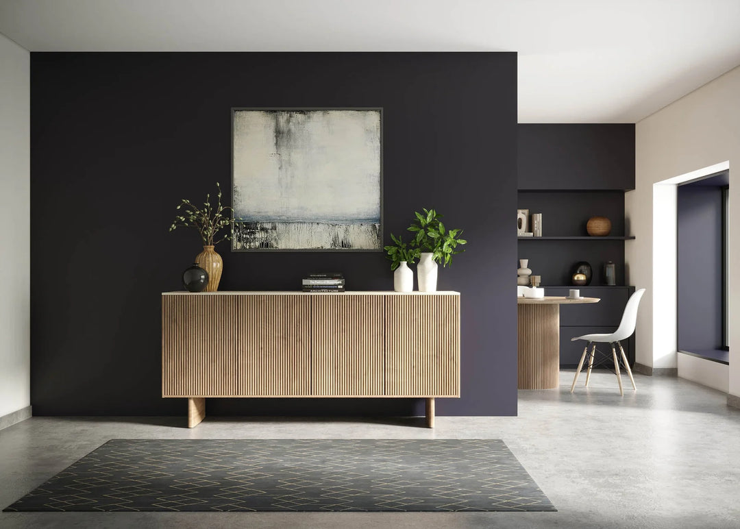 Hedron Sideboard in Natural Marble room setting - marble top sideboard by LH Imports - Whats New Furniture Portland OR