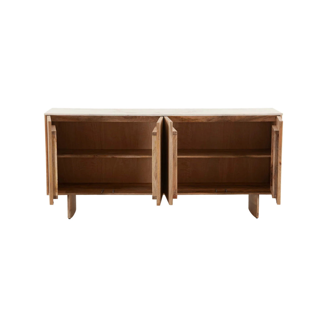 Hedron Sideboard in Natural Marble side view - marble top sideboard by LH Imports - Whats New Furniture Portland OR