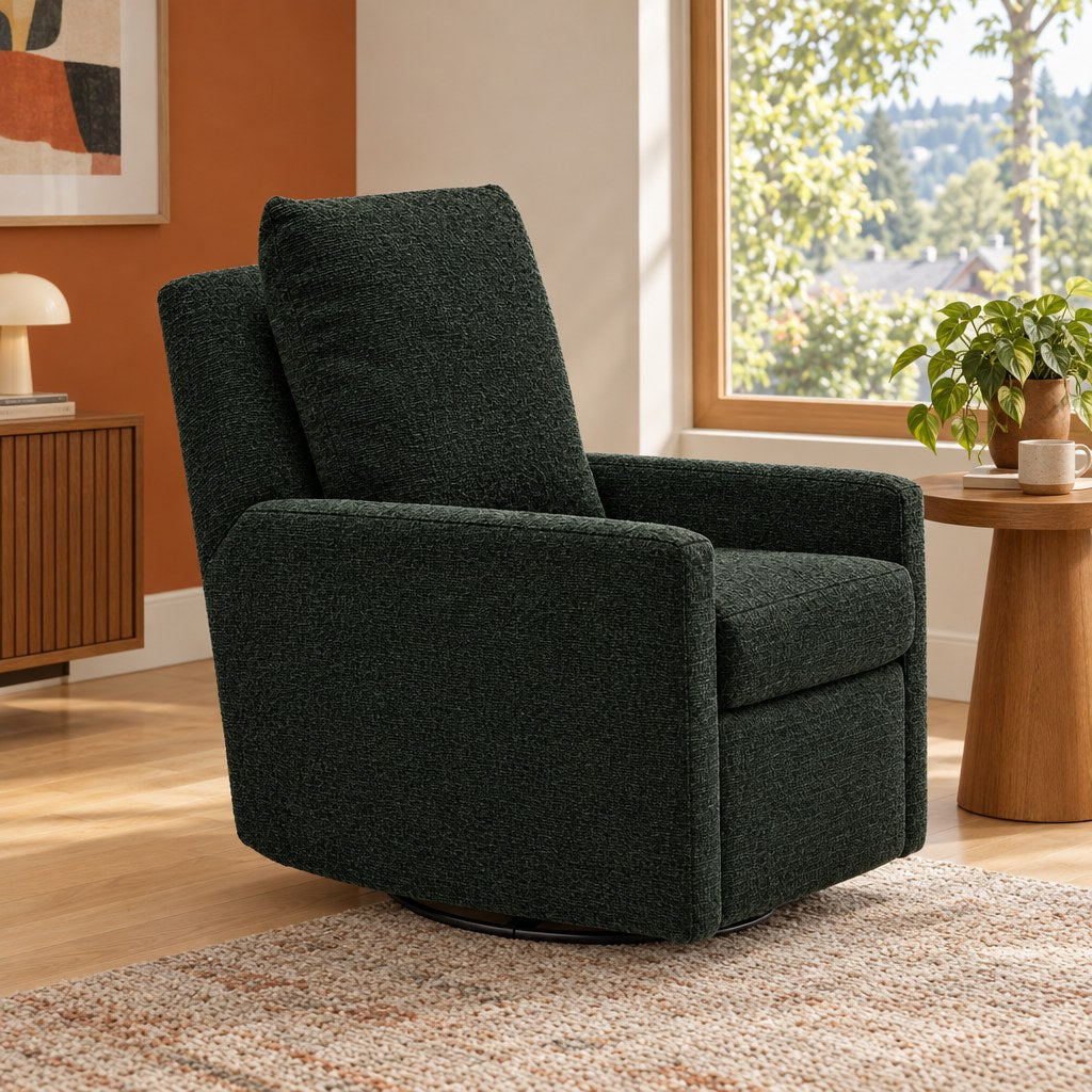 Heidi Swivel Glide Chair in Nexus Arbor in a SE Portland mid-century living room - Whats New Furniture Portland OR