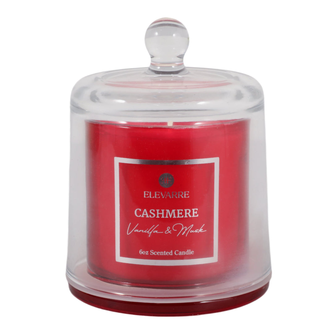 Hemmingworth Cashmere candle in Red with glass cloche, studio - Whats New Furniture Portland OR