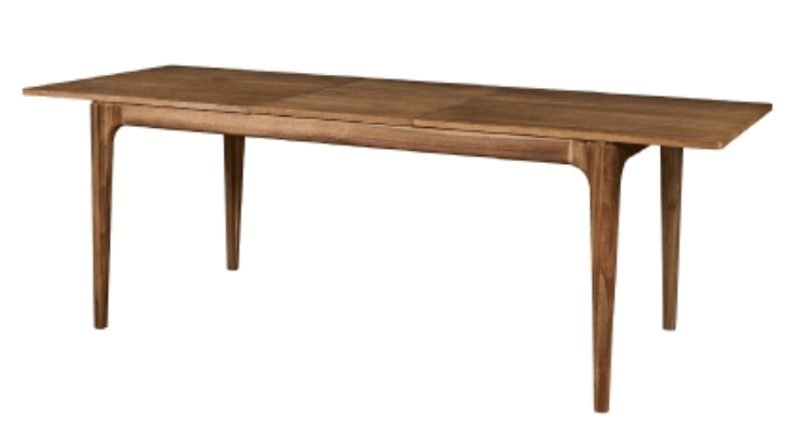 Hereford Butterfly Dining Table in Hazelnut Brown three-quarter front-right angle view - acacia dining table by NPD - Whats New Furniture Portland OR