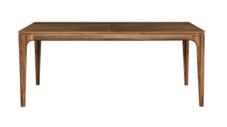 Hereford Butterfly Dining Table in Hazelnut Brown rear three-quarter view - acacia dining table by NPD - Whats New Furniture Portland OR