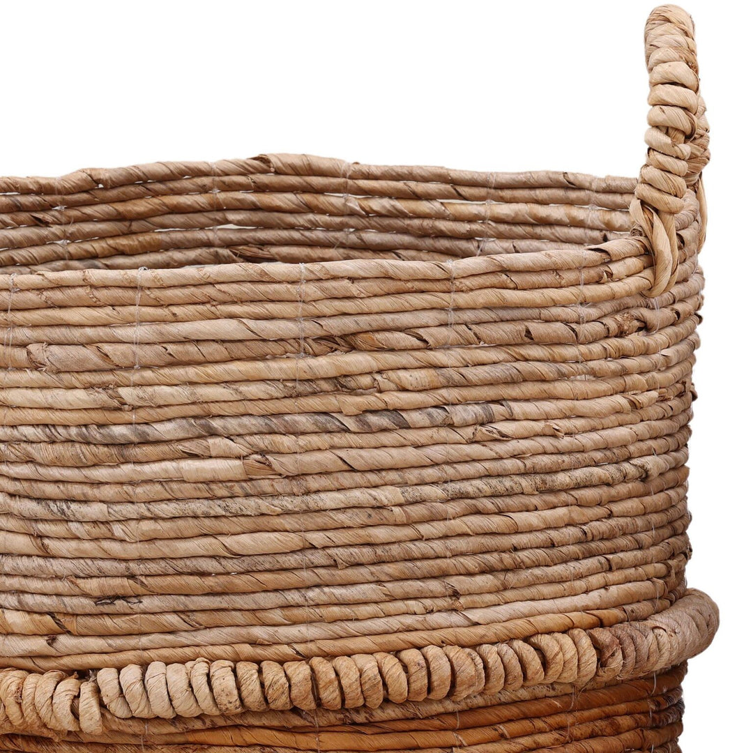Hickory Basket, Large banana leaf weave and rolled coil band detail - Dovetail - Whats New Furniture Portland OR
