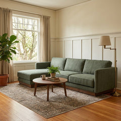 Highland Sectional in Canna Forest Green side view - chaise sectional private label - Whats New Furniture Portland OR