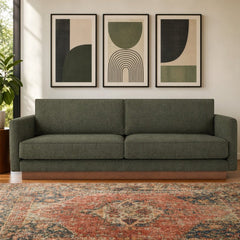 Highland Sofa in Canna Forest Green lifestyle setting - mid-century sofa private label - Whats New Furniture Portland OR