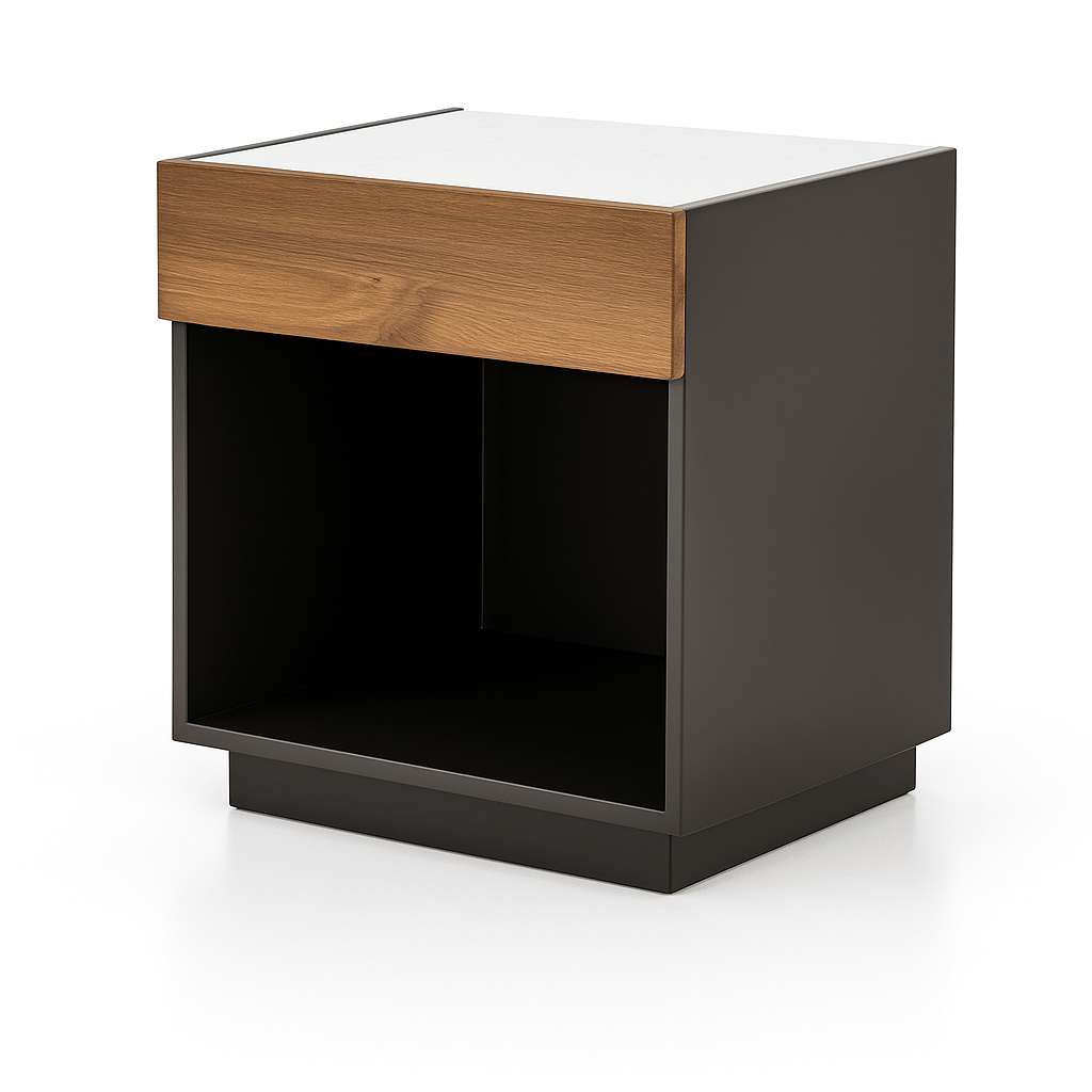 Holland Nightstand in Grey Lacquer side angle - marble top nightstand by Four Hands - Whats New Furniture Portland OR