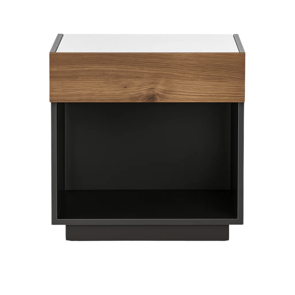 Holland Nightstand in Grey Lacquer - marble top nightstand by Four Hands - Whats New Furniture Portland OR