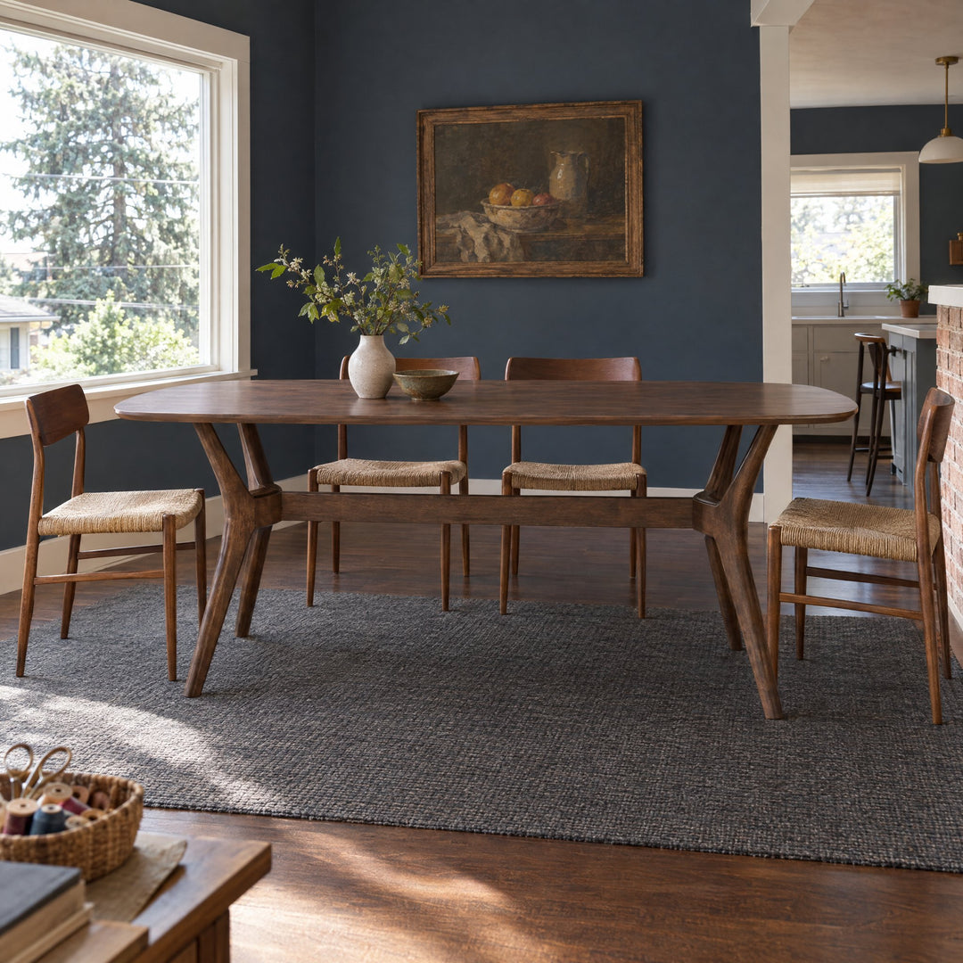 Holstebro Soft Oval Dining Table in Walnut styled in a Portland home - Whats New Furniture
