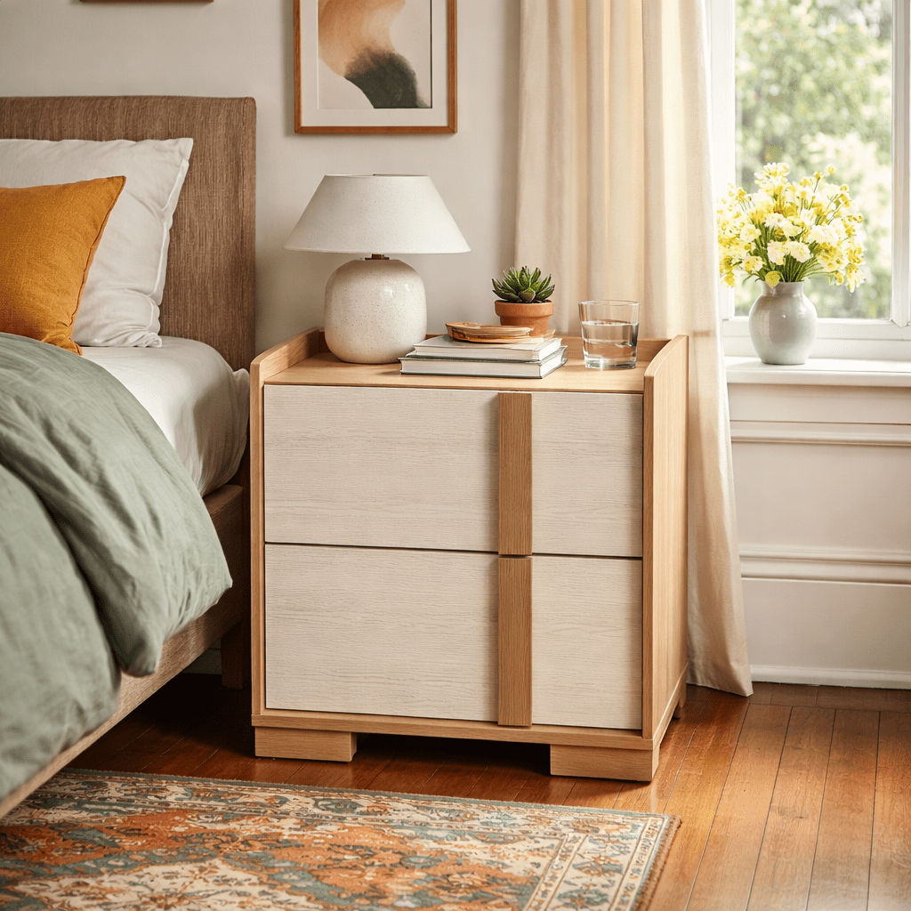 Hyland 2-Drawer Nightstand in Natural room setting - two drawer nightstand by Coaster - Whats New Furniture Portland OR