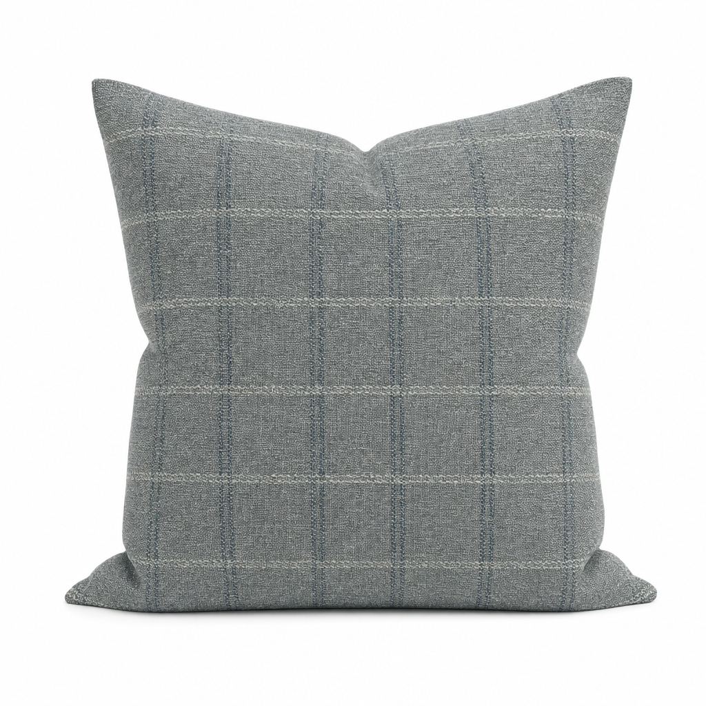 Icon Denim Windowpane Throw Pillow front view by Decor Fifty-Five - Whats New Furniture Portland OR