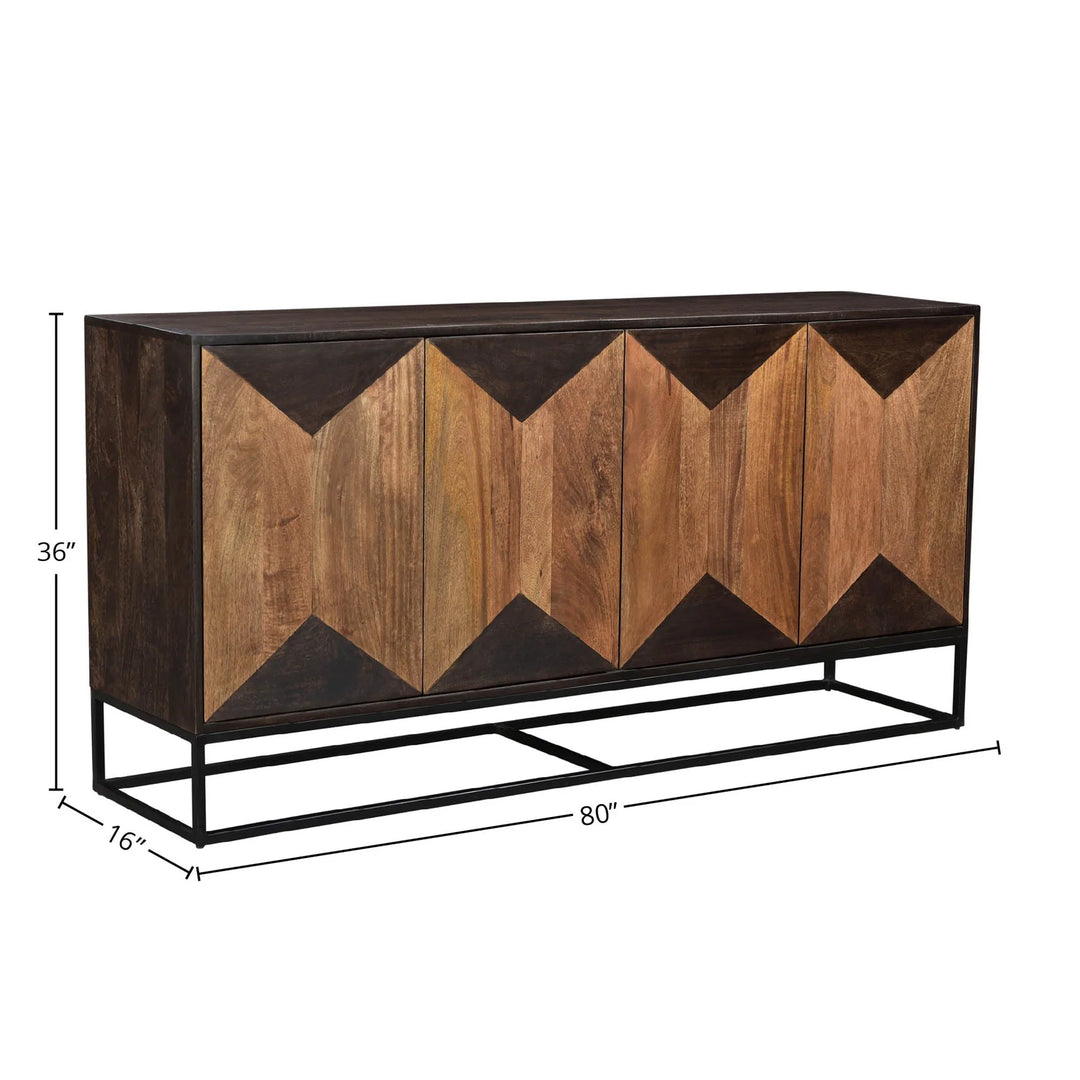 Illusion Sideboard in Medium Walnut Light Teak front angle - mango wood sideboard by LH Imports - Whats New Furniture Portland OR