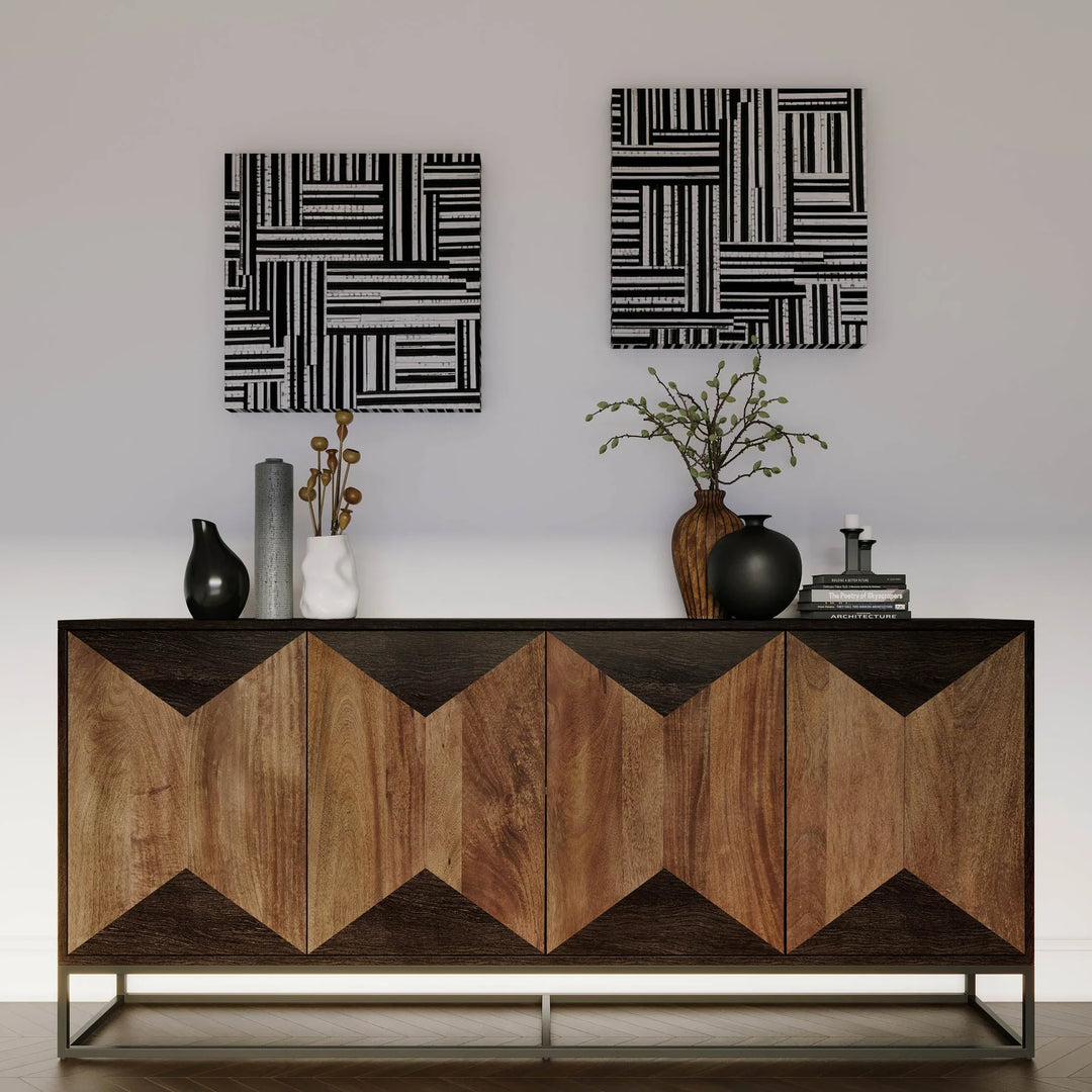 Illusion Sideboard in Medium Walnut Light Teak styled room setting - mango wood sideboard by LH Imports - Whats New Furniture Portland OR