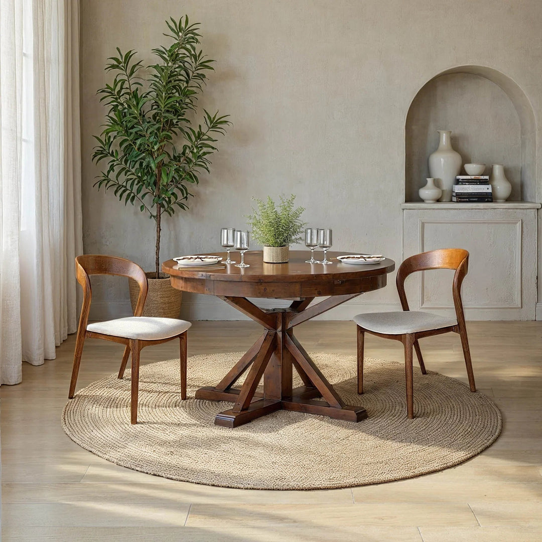 Irish Coast Round Extension Dining Table in Rustic Sundried room setting - round extension dining table by LH Imports - Whats New Furniture Portland OR