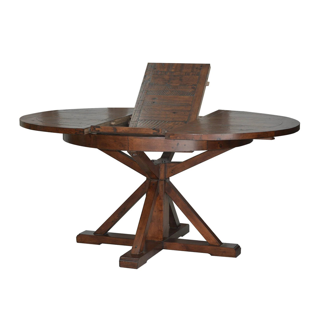 Irish Coast Round Extension Dining Table in Rustic Sundried variant extension leaf open view - round extension dining table by LH Imports - Whats New Furniture Portland OR