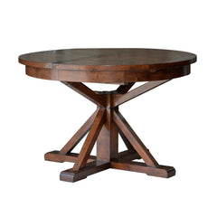 Irish Coast Round Extension Dining Table in Rustic Sundried variant front view - round extension dining table by LH Imports - Whats New Furniture Portland OR