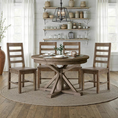 Irish Coast Round Extension Dining Table in Sundried dining room setting - round extension dining table by LH Imports - Whats New Furniture Portland OR