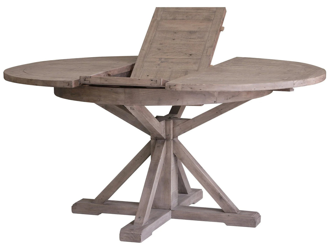 Irish Coast Round Extension Dining Table in Sundried extension leaf open view - round extension dining table by LH Imports - Whats New Furniture Portland OR