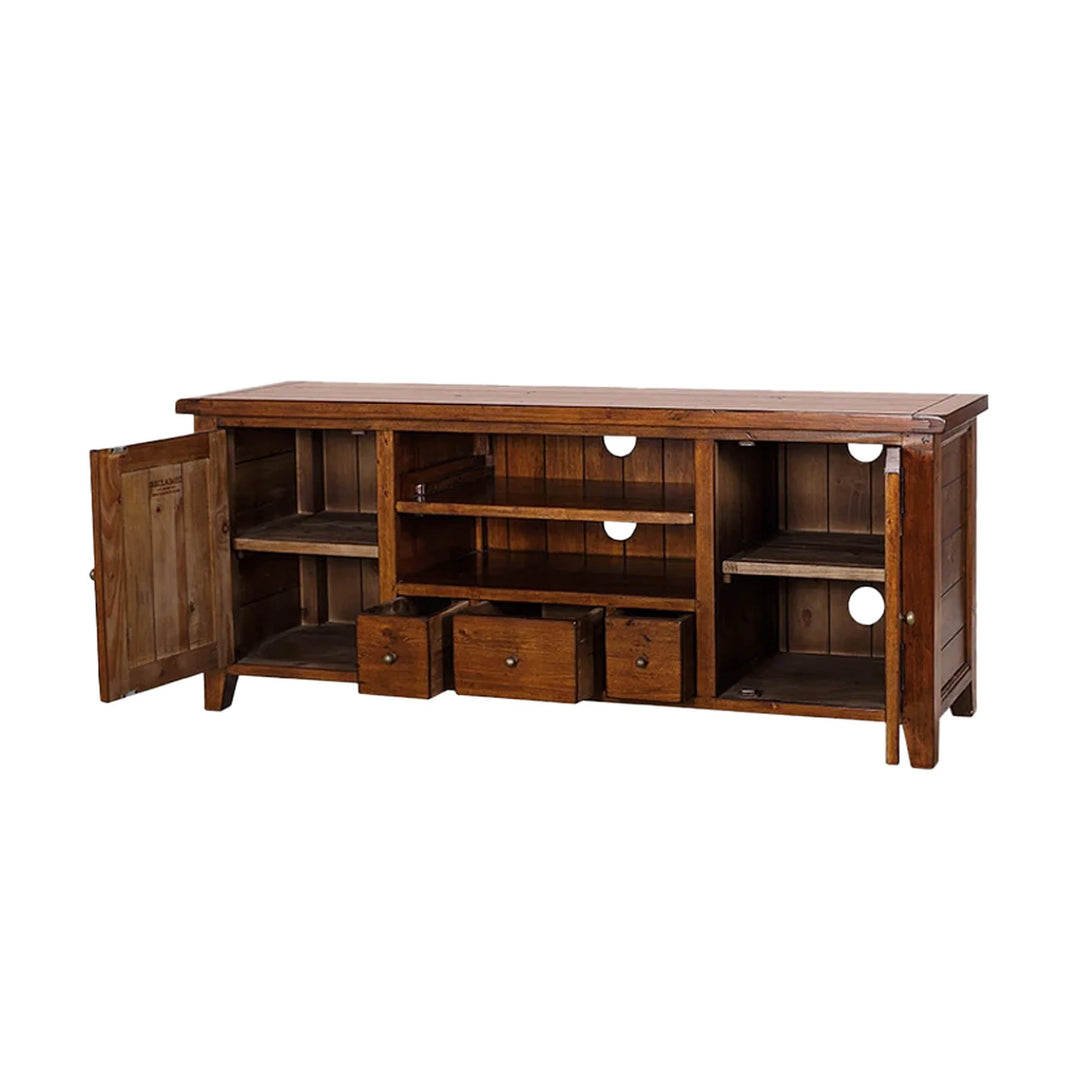 Irish Coast Regular Media Unit in African Dusk open storage front view - reclaimed pine media unit by LH Imports - Whats New Furniture Portland OR