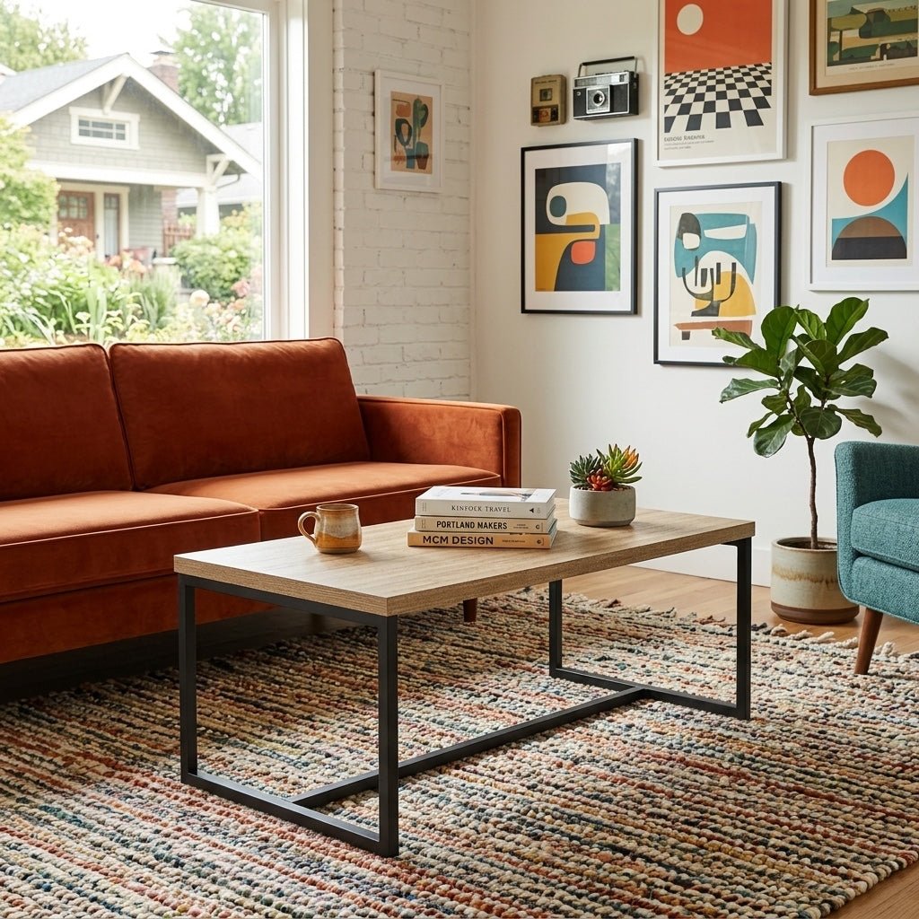 Irondale Rectangular Coffee Table in Mocha Grey room setting - rectangular coffee table by LH Imports - Whats New Furniture Portland OR