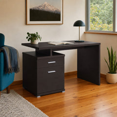 Irving 47 Inch 2 Drawer Office Computer Desk Cappuccino styled in Portland Mt. Tabor mid-century daylight ranch living room - What&