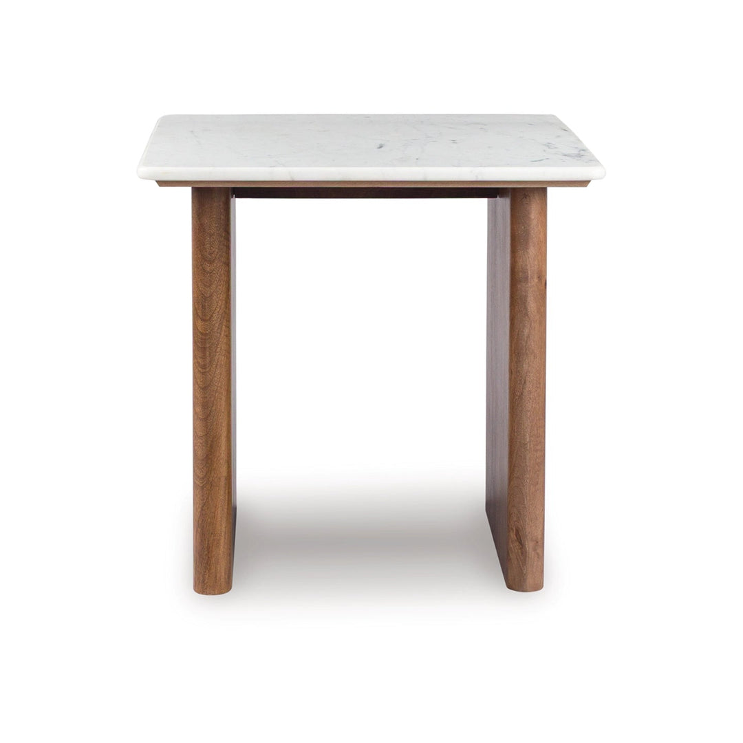Isanti End Table in Marble Mango Wood - marble mango wood end table by Ashley - Whats New Furniture Portland OR