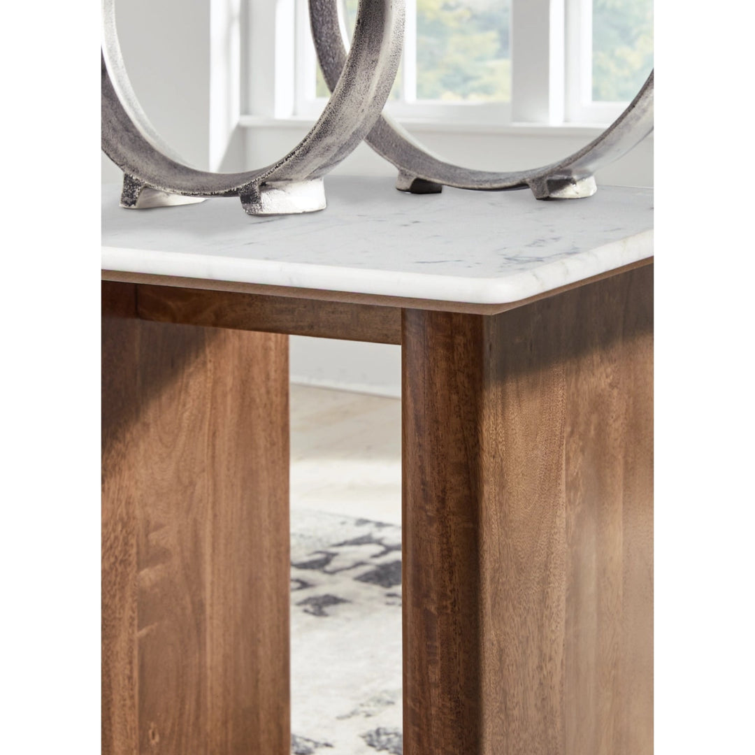 Isanti End Table in Marble Mango Wood room setting - marble mango wood end table by Ashley - Whats New Furniture Portland OR