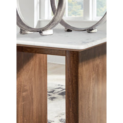 Isanti End Table in Marble Mango Wood room setting - marble mango wood end table by Ashley - Whats New Furniture Portland OR