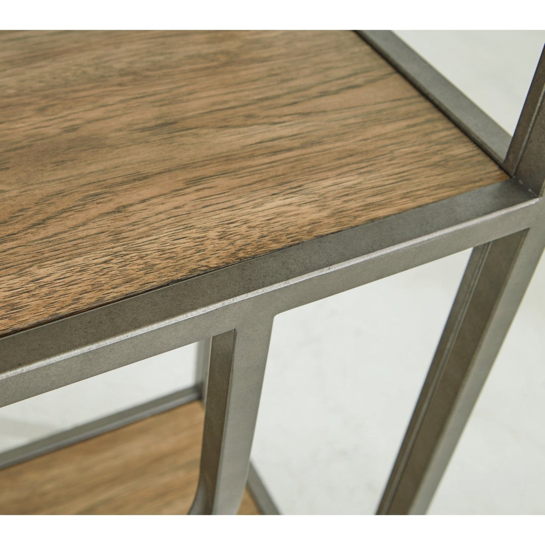 Jaddon Bookcase in brown back view - 5-shelf sculptural metal bookcase by Ashley - Whats New Furniture Portland OR