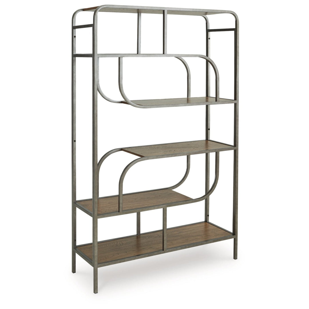 Jaddon Bookcase in brown - 5-shelf sculptural metal bookcase by Ashley - Whats New Furniture Portland OR