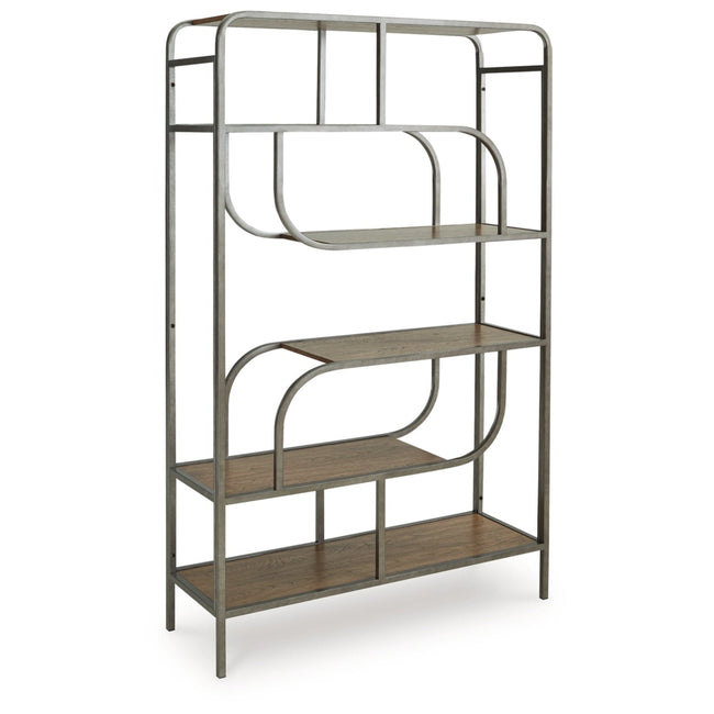 Jaddon Bookcase in brown - 5-shelf sculptural metal bookcase by Ashley - Whats New Furniture Portland OR