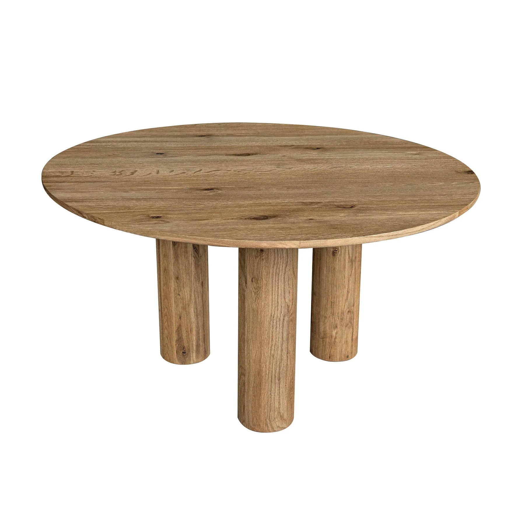 Jasper Round Dining Table in Natural oak - round dining table with cylindrical block legs - Whats New Furniture Portland OR