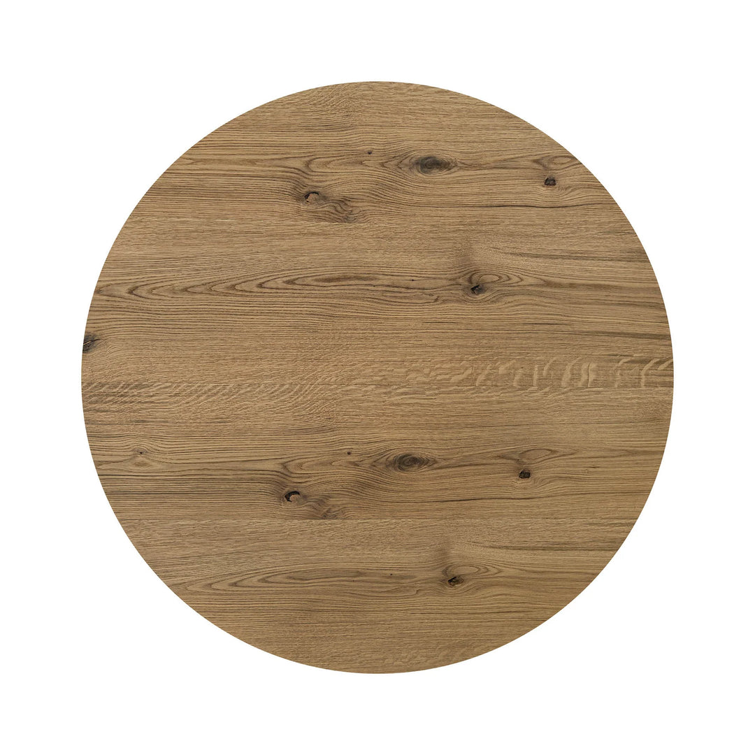 Jasper Round Dining Table close-up of oak veneer tabletop surface - Whats New Furniture Portland OR