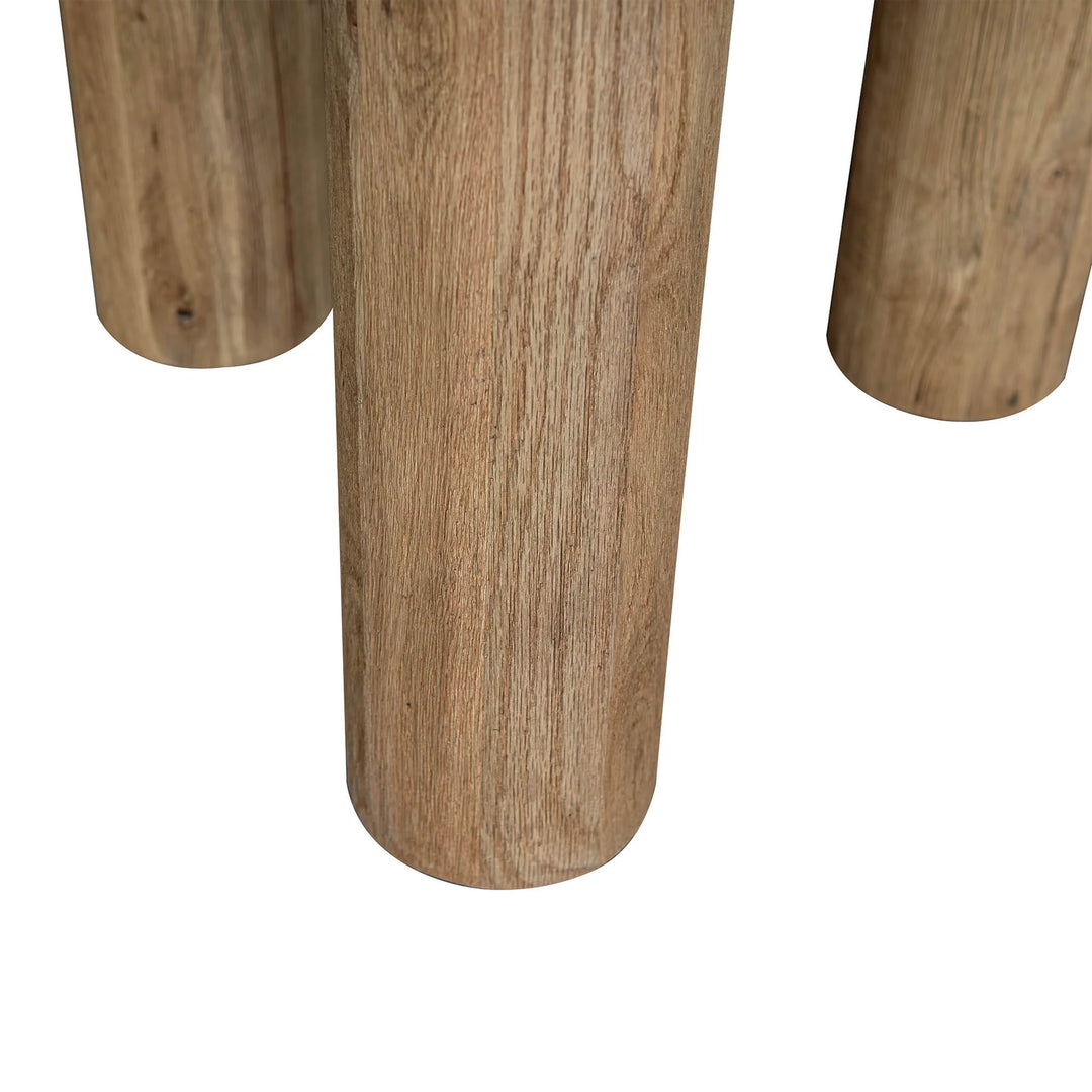 Jasper Round Dining Table side angle showing thick cylindrical oak legs - Whats New Furniture Portland OR
