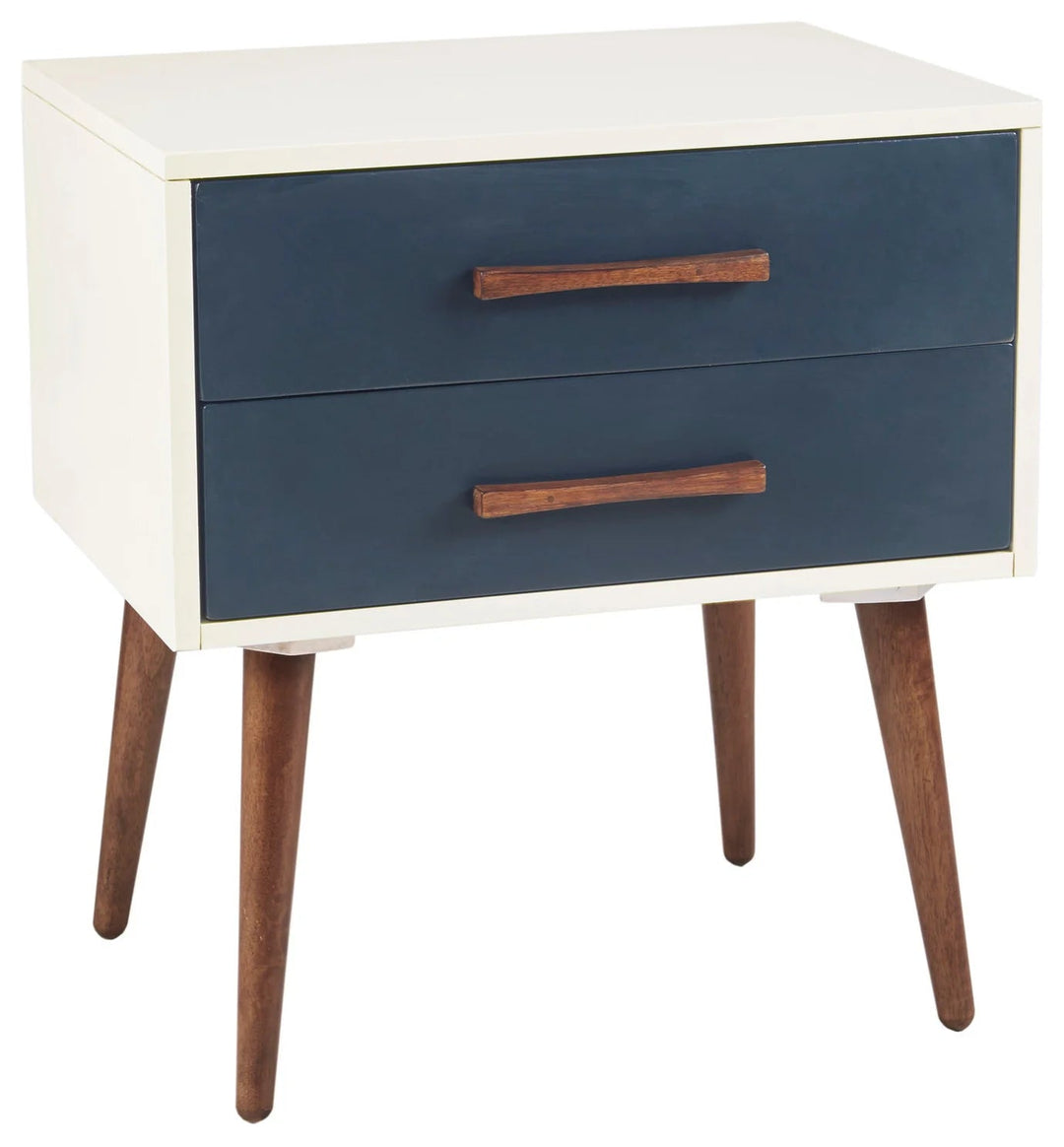 Jeremy Storage Nightstand in Off White Navy side angle - storage nightstand by Olliix - Whats New Furniture Portland OR