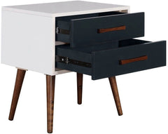 Jeremy Storage Nightstand in Off White Navy open drawer view - storage nightstand by Olliix - Whats New Furniture Portland OR
