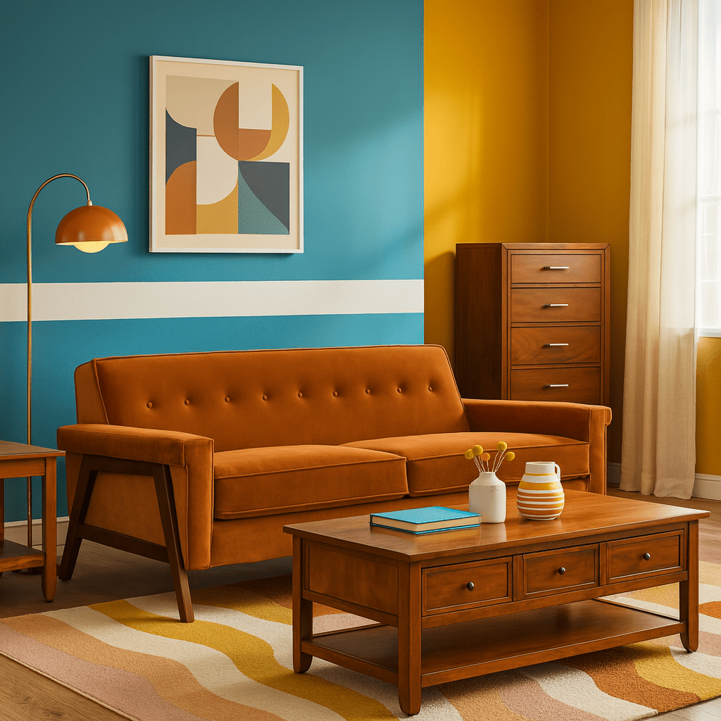 Jesper Sofa in Julia Cinder lifestyle setting - mid-century sofa with walnut legs by Stylus - Whats New Furniture Portland OR