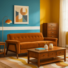 Jesper Sofa in Julia Cinder lifestyle setting - mid-century sofa with walnut legs by Stylus - Whats New Furniture Portland OR