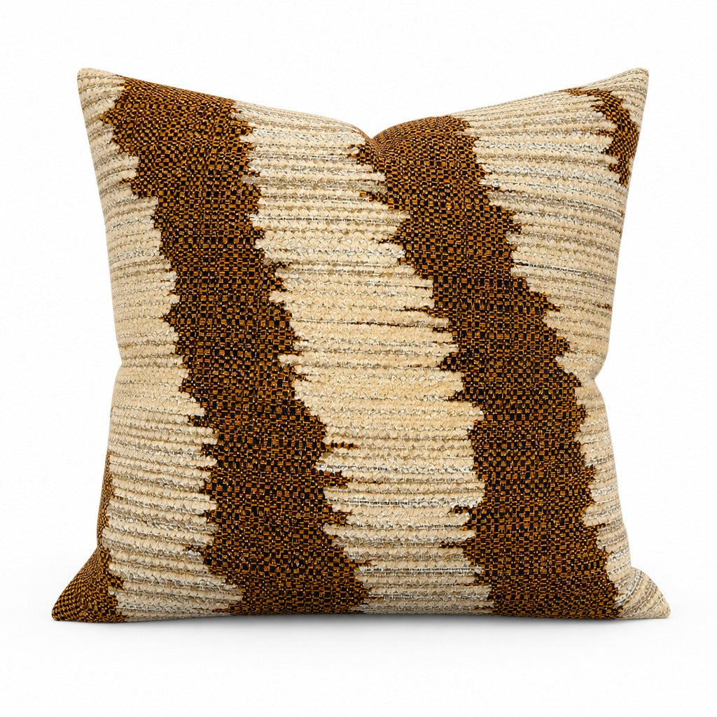 Jockey Ginger woven stripe throw pillow front view by Decor Fifty-Five - Whats New Furniture Portland OR