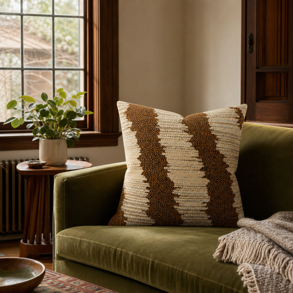 Jockey Ginger Throw Pillow styled in a Portland living room lifestyle - Whats New Furniture