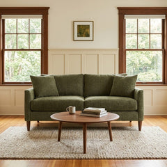 Josie Sofa in Camila Olive fabric closeup - mid-century sofa by Stylus - Whats New Furniture Portland OR