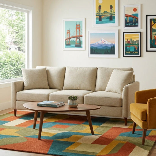 Josie Sofa in Infusion Seawater side view - mid-century sofa by Stylus - Whats New Furniture Portland OR
