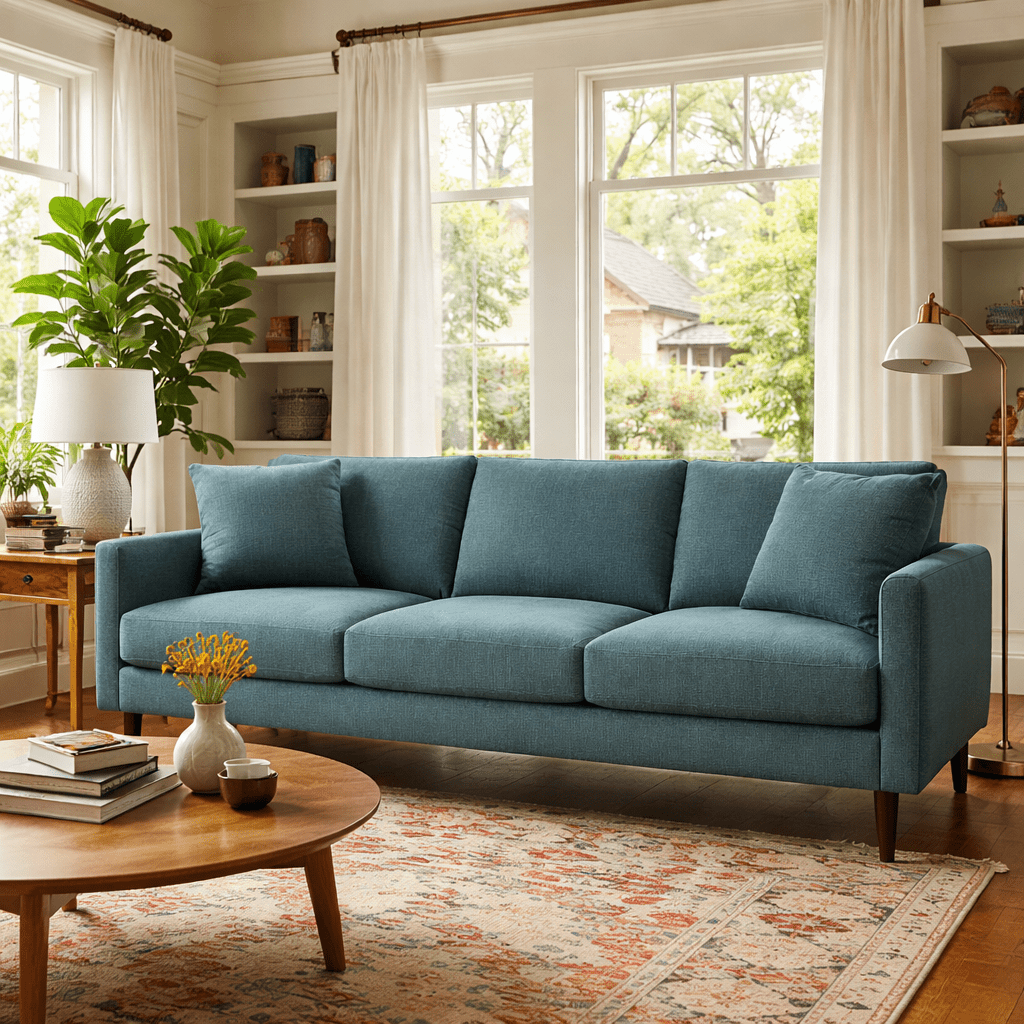 Josie Sofa in Infusion Seawater top-down view - mid-century sofa by Stylus - Whats New Furniture Portland OR