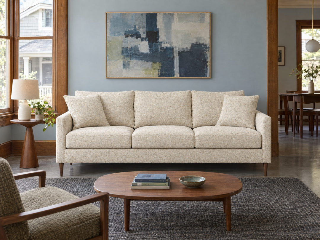 Josie Sofa in Malibu Parchment styled in a Hawthorne duplex flat - Whats New Furniture Portland OR
