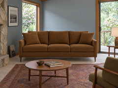 Josie Sofa in Nexus Toffee styled in a 1970s Lake Oswego split-level - Whats New Furniture Portland OR