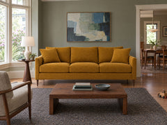 Josie Sofa in Tempest Gold styled in a Sellwood foursquare sitting room - Whats New Furniture Portland OR
